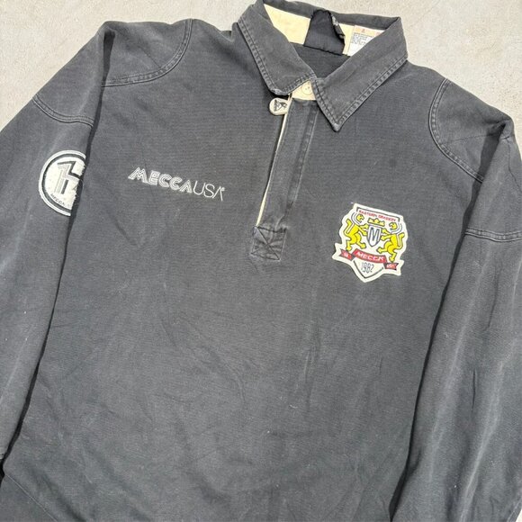 Vintage 00s Y2K MECCA USA Long Sleeve Polo Shirt Faded Black Large - Picture 3 of 9